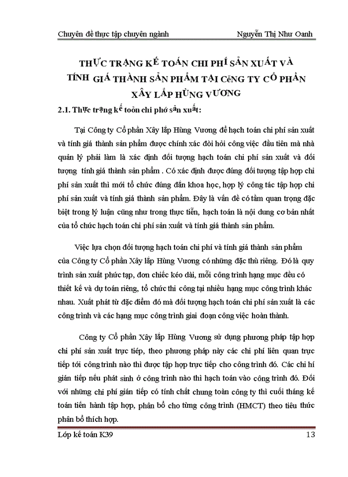 image for page Kờ́ toán chi phí sản xuṍt và tính giá thành sản phõ̉m tại công ty Cổ phần Xõy lắp Hựng Vương