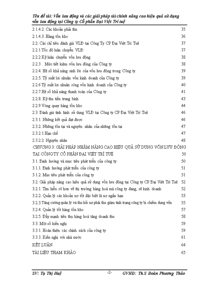 Vốn lưu động và các giải pháp Tài chính nõng cao hiệu quả sử dụng vốn lưu động tại công ty Cố phần Đại Việt Trớ Tuệ