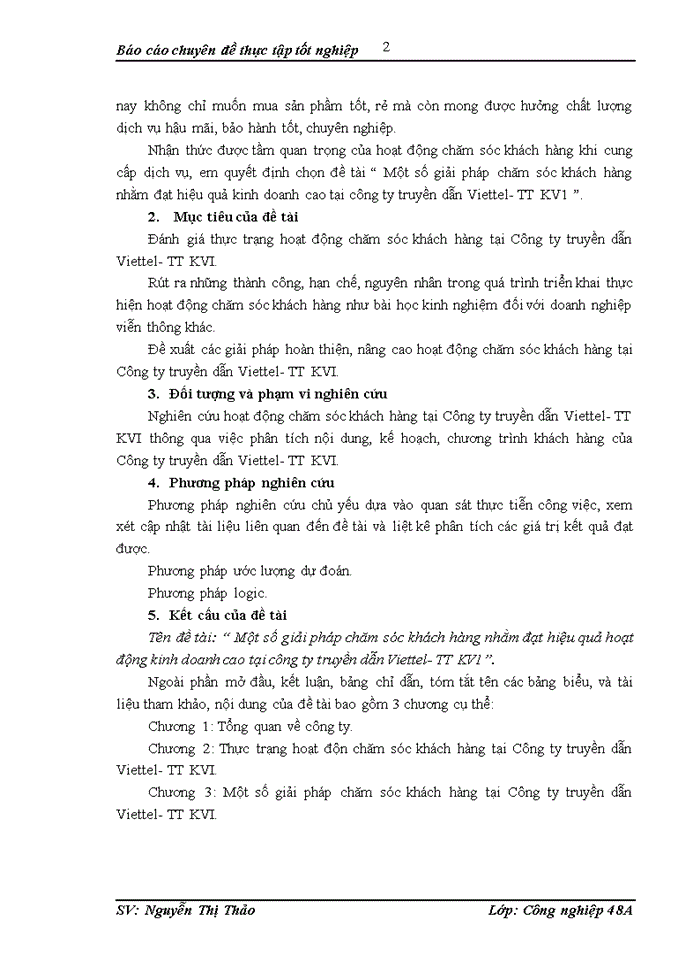 Một số giải pháp chăm súc khách hàng nhằm đạt hiệu quả kinh doanh cao tại công ty truyền dẫn Viettel- TT KV1