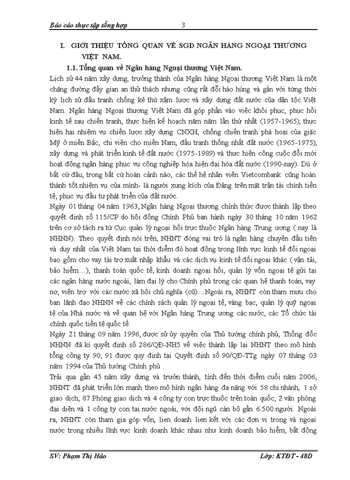 THỰC TRẠNG CễNG TÁC THẨM ĐỊNH DỰ ÁN ĐẦU TƯ VAY VỐN VÀ CễNG TÁC QUẢN Lí HOẠT ĐỘNG ĐẦU TƯ TẠI SGD NGÂN HÀNG NGOẠI THƯƠNG VIỆT NAM