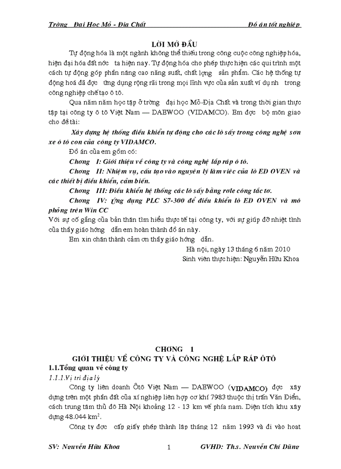image for page Xây dựng hệ thống điều khiển tự động cho các lò sấy trong công nghệ sơn xe ô tô con của công ty VIDAMCO