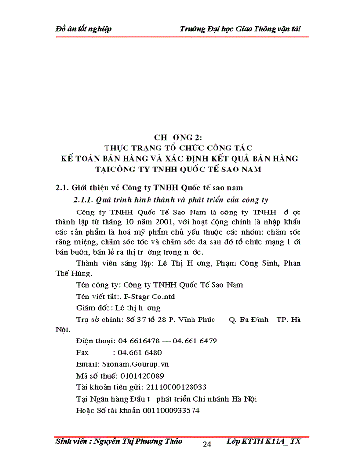 image for page Tổ chức công tác kế toán bán hàng và xác định kết quả bán hàng tại công ty trách nhiệm hữu hạn Quốc Tế Sao Nam
