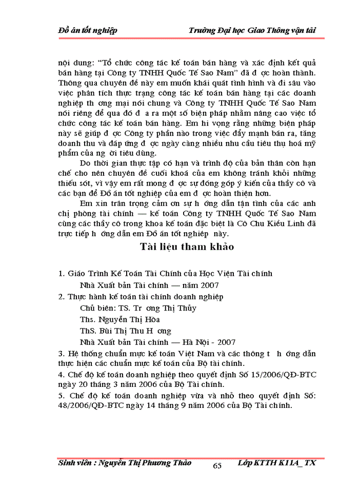image for page Tổ chức công tác kế toán bán hàng và xác định kết quả bán hàng tại công ty trách nhiệm hữu hạn Quốc Tế Sao Nam