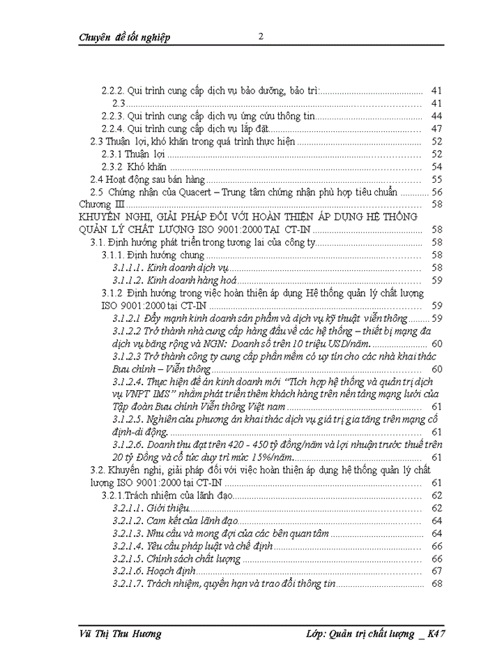 Nõng cao chất lượng dịch vụ thụng qua việc hoàn thiện ỏp dụng Hệ thống quản lớ chất lượng ISO 9001 2000 tại công ty Cổ phần Viễn thụng Tin học - Bưu điện