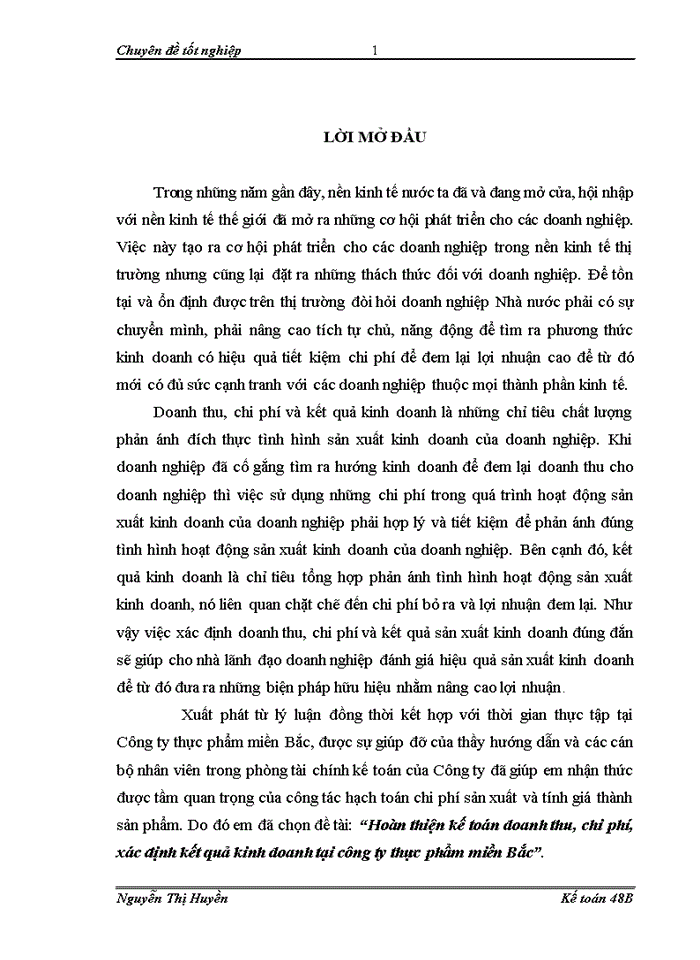 image for page Hoàn thiện Kế toán doanh thu chi phớ xỏc định kết quả kinh doanh tại công ty thực phẩm miền Bắc