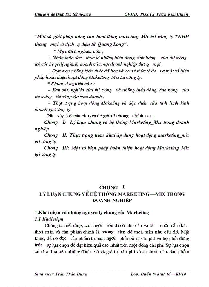 Một sồ giải pháp nâng cao hoạt động maketing Mix tại công ty trách nhiệm hữu hạn thương mại và dịch vụ điện tử Quang Long