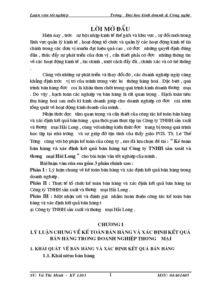 image for page Kế toán bán hàng và xác định kết quả bán hàng tại Công ty trách nhiệm hữu hạn sản xuất và thương mại Hải Long