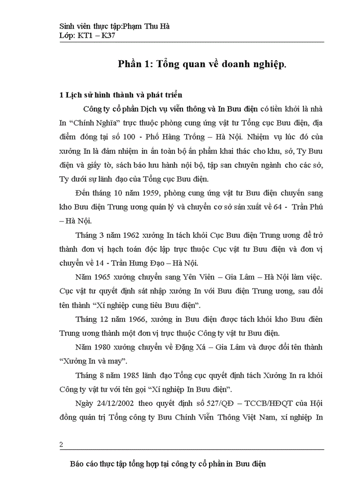 image for page Báo cỏo Tổng quan về công ty cổ phần in Bưu điện