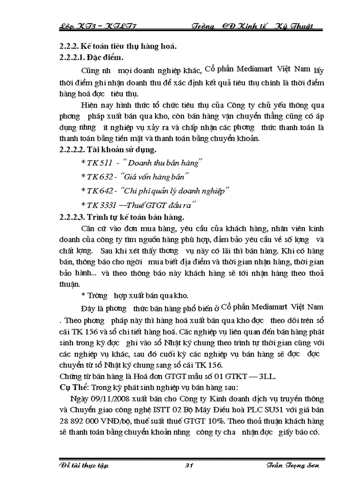 image for page Tổ chức kế toán bán hàng và xác định kết quả bán hàng ở Công ty công ty Cổ phần Mediamart VN