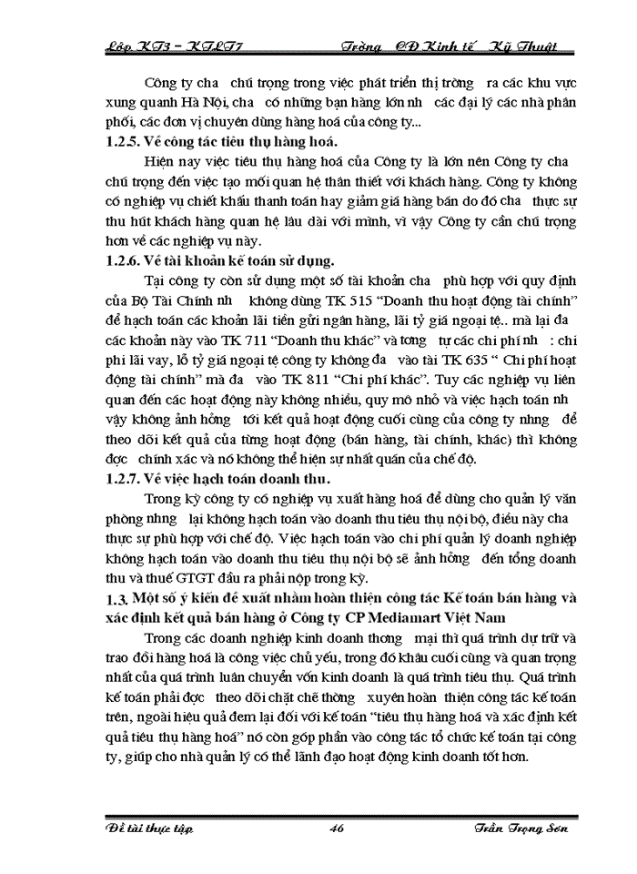 image for page Tổ chức kế toán bán hàng và xác định kết quả bán hàng ở Công ty công ty Cổ phần Mediamart VN