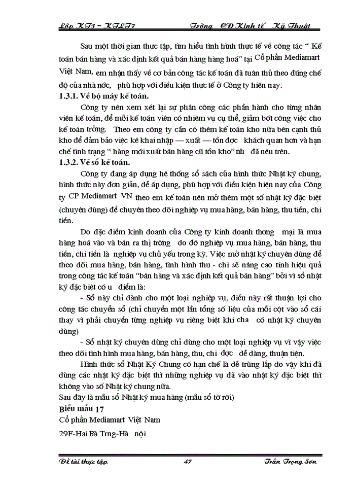 image for page Tổ chức kế toán bán hàng và xác định kết quả bán hàng ở Công ty công ty Cổ phần Mediamart VN