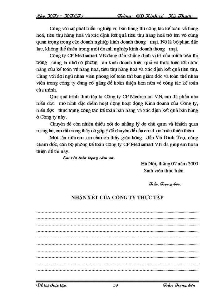 image for page Tổ chức kế toán bán hàng và xác định kết quả bán hàng ở Công ty công ty Cổ phần Mediamart VN