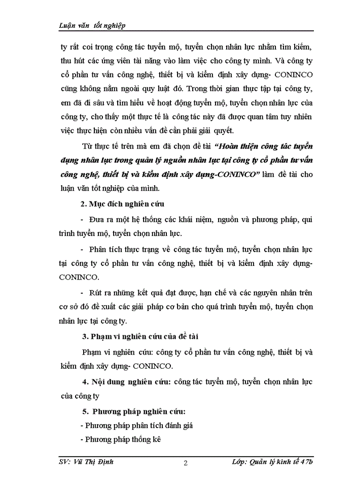 Hoàn thiện công tác tuyển dụng nhân lực trong quản lý nguồn nhân lực tại công ty cổ phần tư vấn công nghệ thiết bị và kiểm định xõy dựng-CONINCO