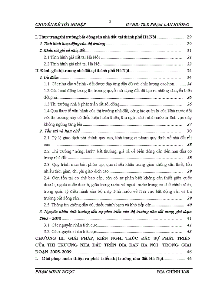 THỰC TRẠNG VÀ GIẢI PHÁP PHÁT TRIỂN THỊ TRƯỜNG NHÀ ĐẤT TẠI HÀ NỘI GIAI ĐOẠN 2005 - 2009