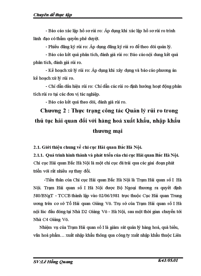 image for page Quản lý rủi ro trong thủ tục hải quan đối với hàng hoỏ xuất khẩu nhập khẩu thương mại tại Chi cục Hải quan Bắc Hà Nội