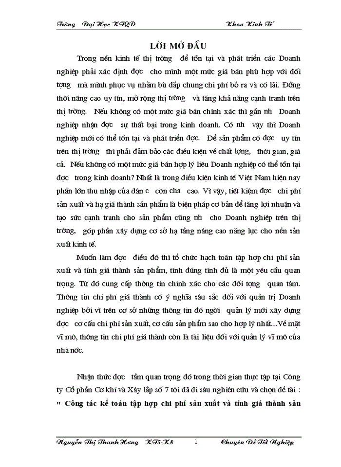 image for page Công tác Kế toán tập hợp chi phớ sản xuất và tớnh giá thành sản phẩm tại công ty Cổ phần Cơ khớ và Xõy lắp số 7