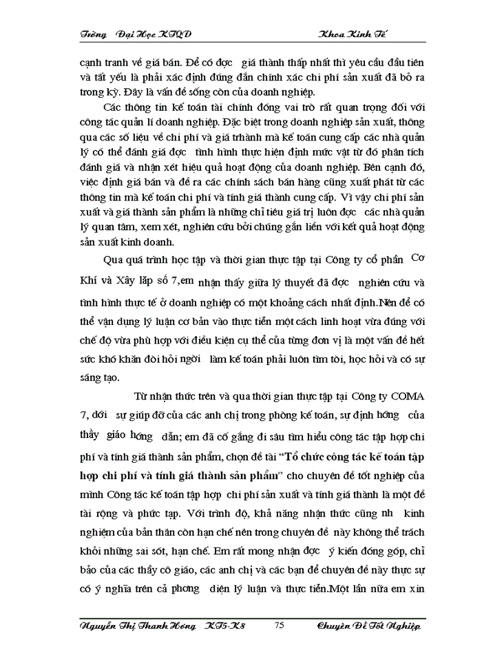 image for page Công tác Kế toán tập hợp chi phớ sản xuất và tớnh giá thành sản phẩm tại công ty Cổ phần Cơ khớ và Xõy lắp số 7
