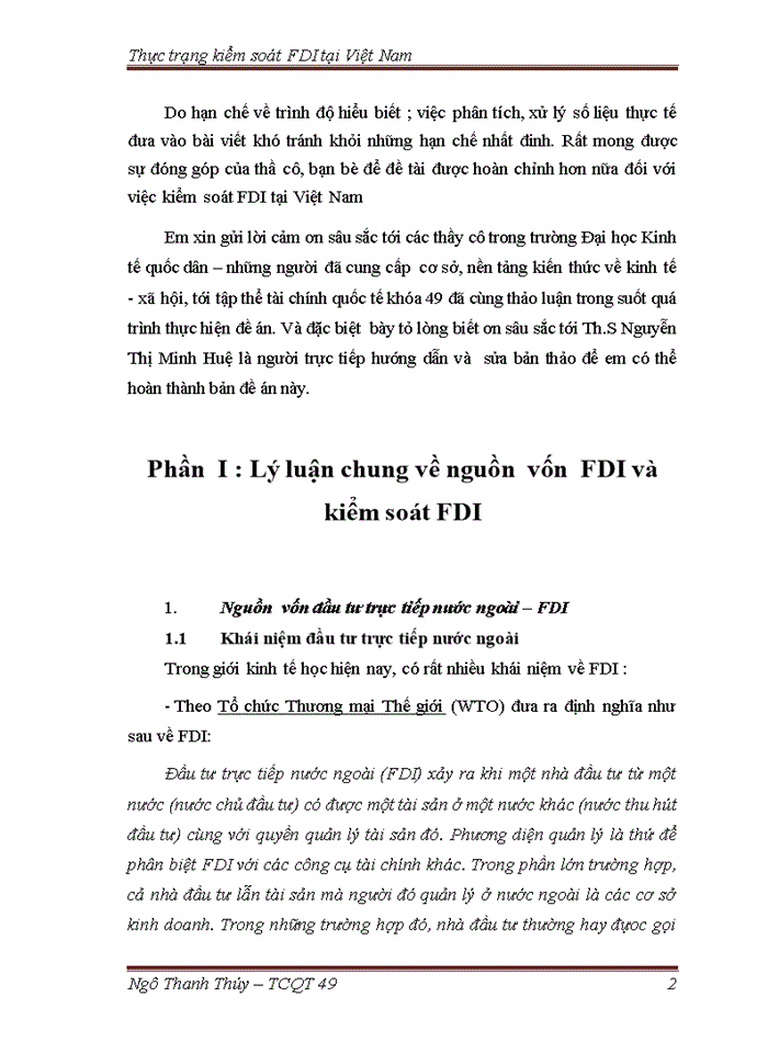 Thực trạng kiểm soỏt nguồn vốn đầu tư trực tiếp nước ngoài tại Việt Nam