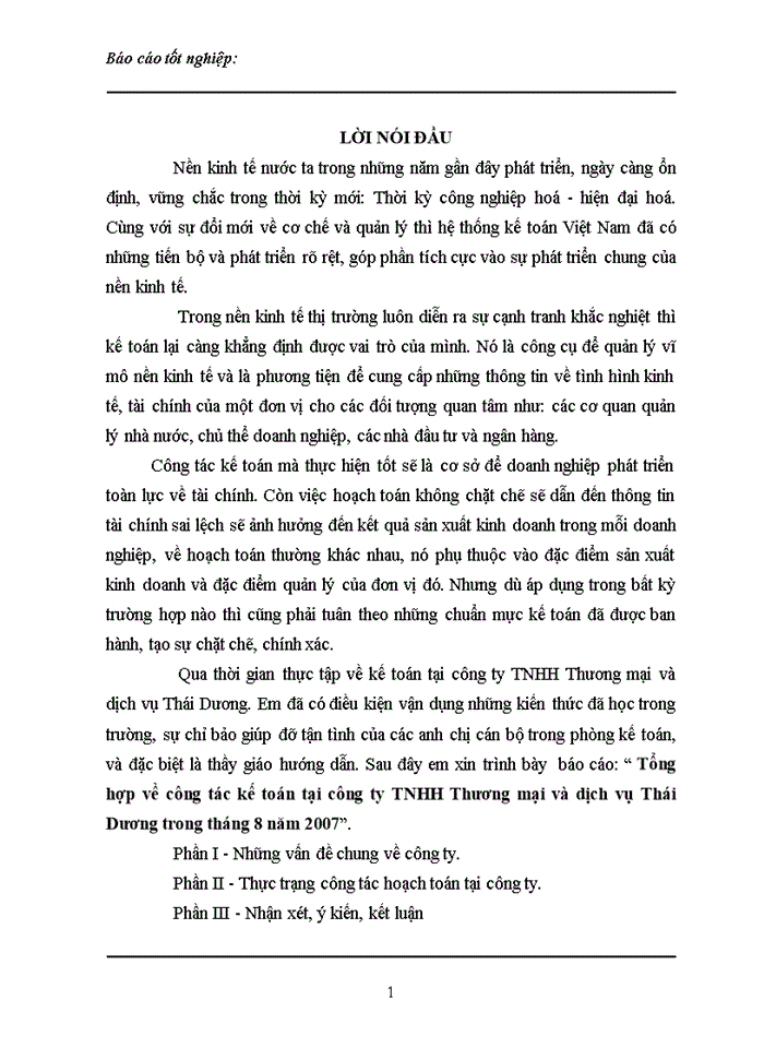 image for page Tổng hợp về công tác Kế toán tại công ty trách nhiệm hữu hạn Thương mại và dịch vụ Thỏi Dương trong tháng 8 năm 2007