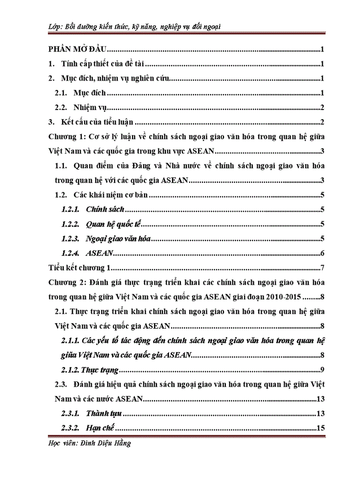 Thực trạng chính sách ngoại giao văn hóa của Việt Nam với các quốc gia trong khu vực ASEAN giai đoạn 2010-2015