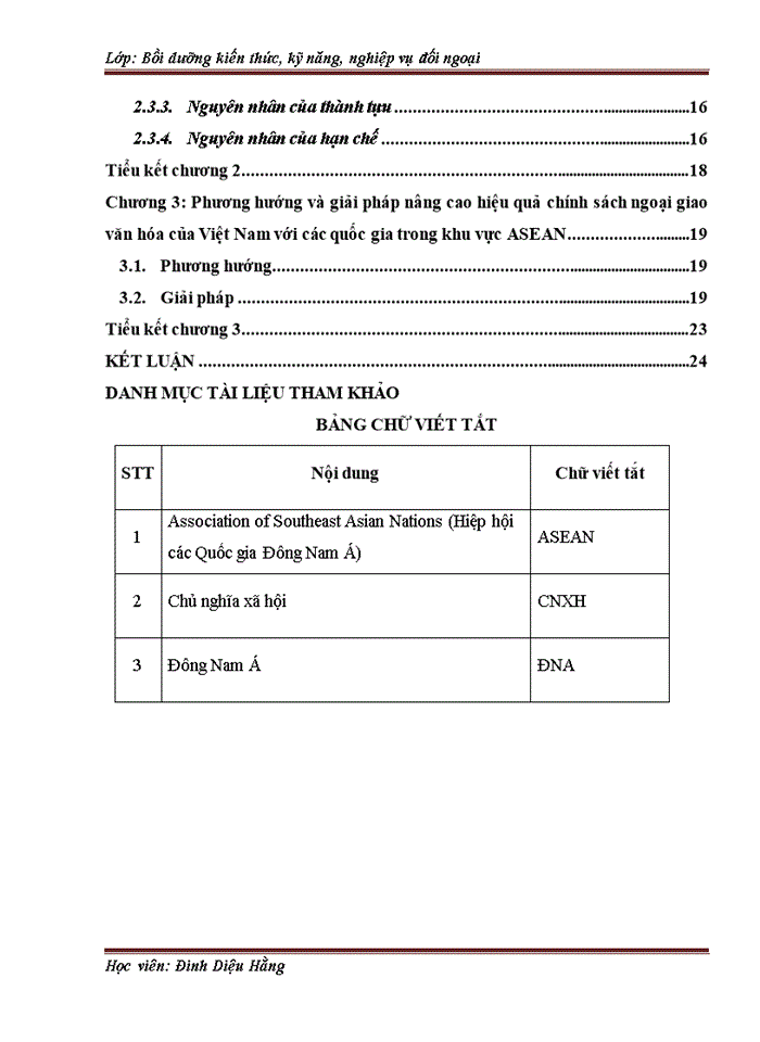Thực trạng chính sách ngoại giao văn hóa của Việt Nam với các quốc gia trong khu vực ASEAN giai đoạn 2010-2015