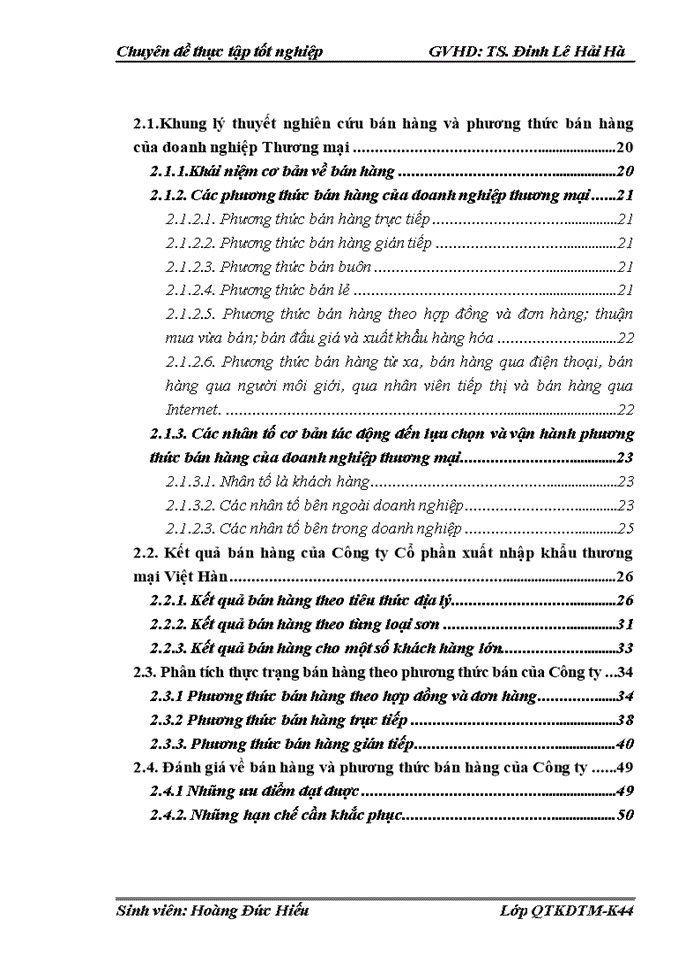 HOÀN THIỆN PHƯƠNG THỨC BÁN HÀNG CỦA CÔNG TY CỔ PHẦN XUẤT NHẬP KHẨU THƯƠNG MẠI VIỆT HÀN