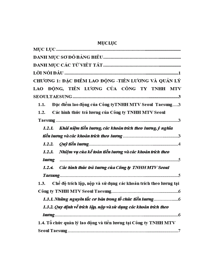 Kế toán tiền lương và các khoản trích theo lương tại Côngty Trách nhiệm hữu hạn Một thành viên Seoul Taesung