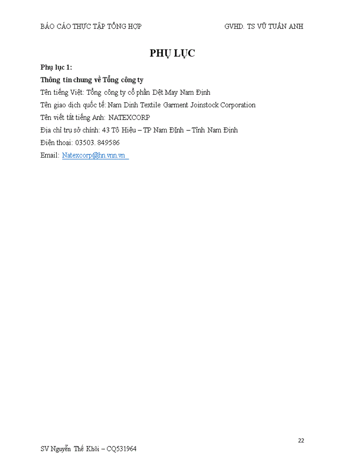 image for page Báo cáo CÔNG TY CỔ PHẦN DỆT MAY NAM ĐỊNH VÀ CHI NHÁNH TẠI HÀ NỘI
