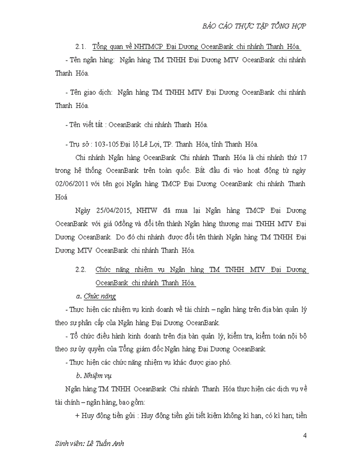 Báo cáo Giới thiệu về OceanBank chi nhánh Thanh Hoá
