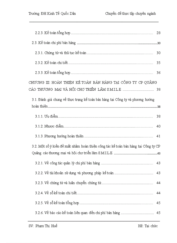 Hoàn thiện kế toán bán hàng tại Công ty Cổ phần Quảng cáo thương mại và hội chợ triển lãm S M I L E