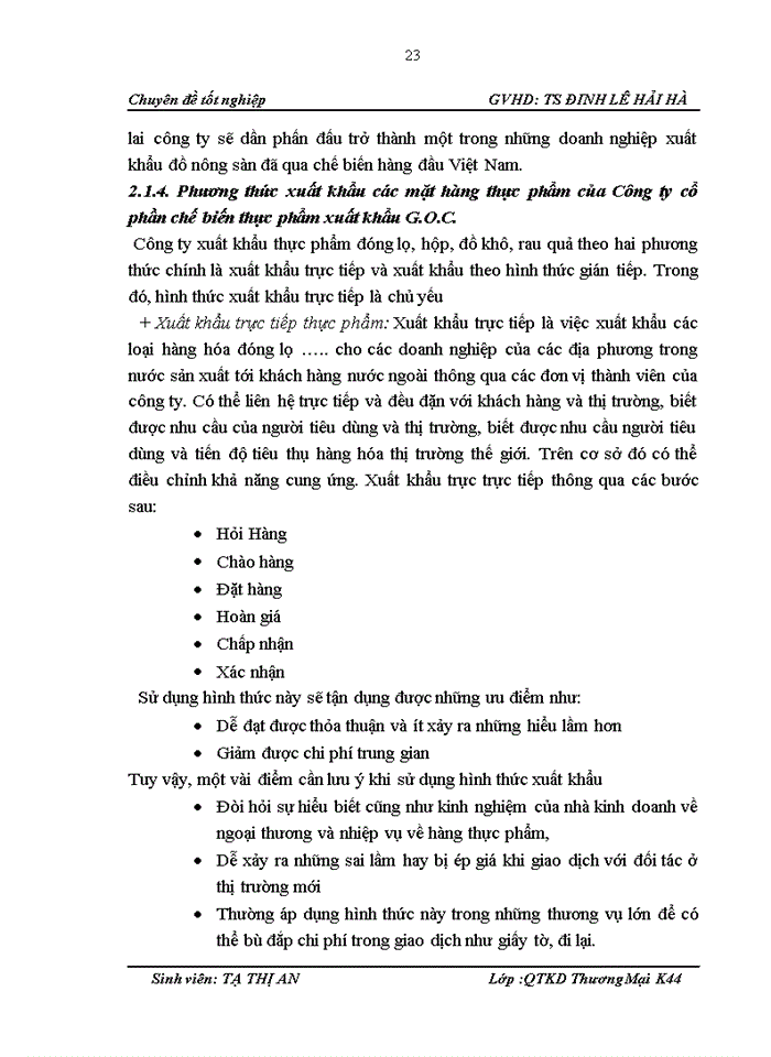 image for page HOẠT ĐỘNG XUẤT KHẨU CÁC MẶT HÀNG THỰC PHẨM CỦA CÔNG TY CỔ PHẦN CHẾ BIẾN THỰC PHẨM XUẤT KHẨU G O C