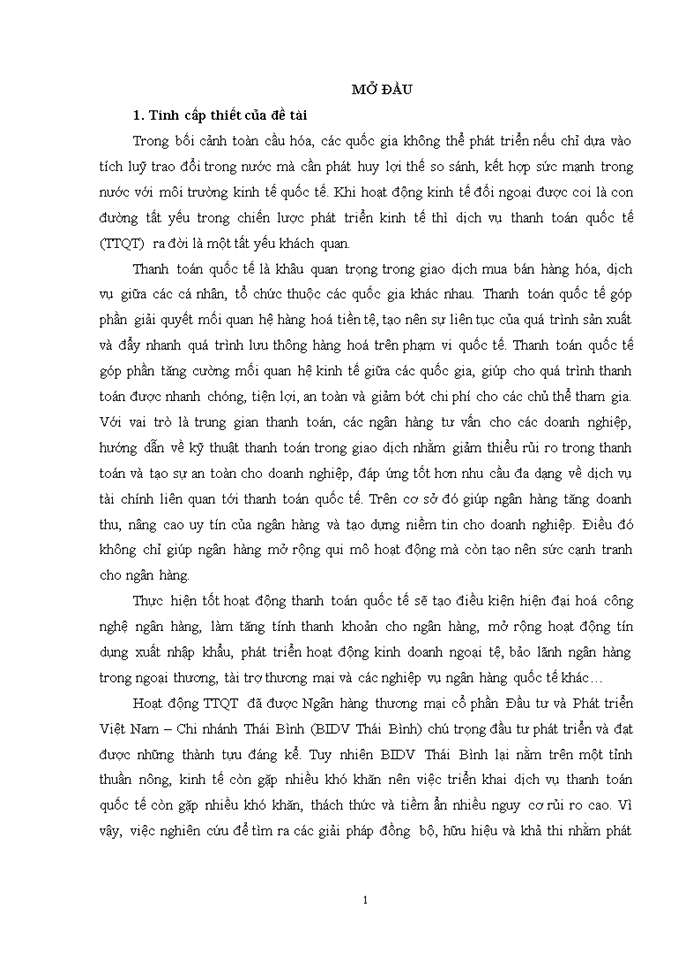 image for page ThS Phát triển thị trường dịch vụ thanh toán quốc tế của ngân hàng thương mại cổ phần Đầu tư và Phát triển Việt Nam - Chi nhánh Thái Bình