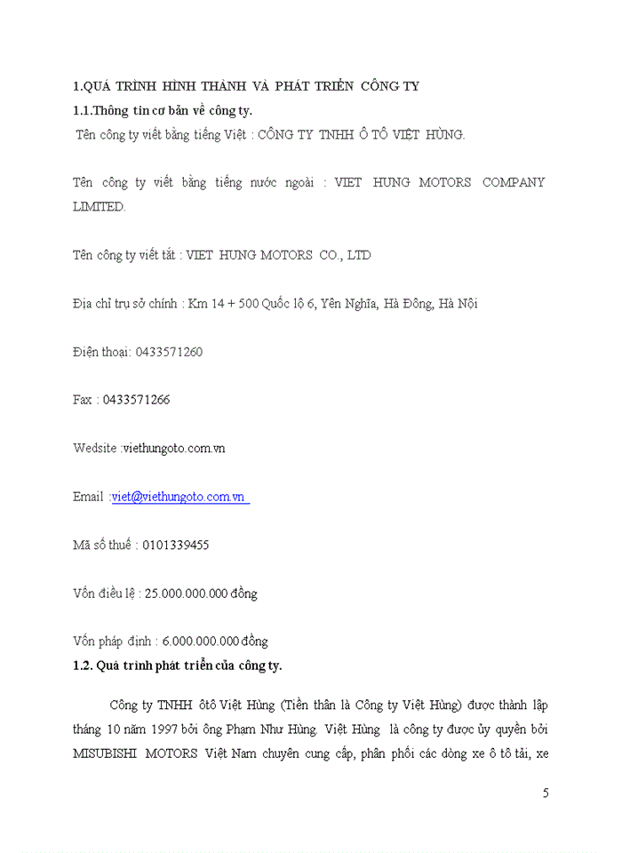 Báo cáo CÔNG TY Trách nhiệm hữu hạn Ô TÔ VIỆT HÙNG