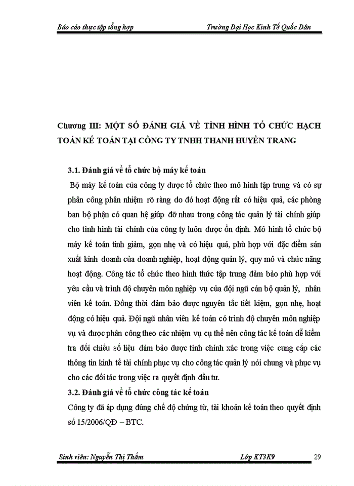 image for page Báo cáo Một số đánh giá về tình hình tổ chức hạch toán kế toán tại Công ty Trách nhiệm hữu hạn Thanh Huyền Trang