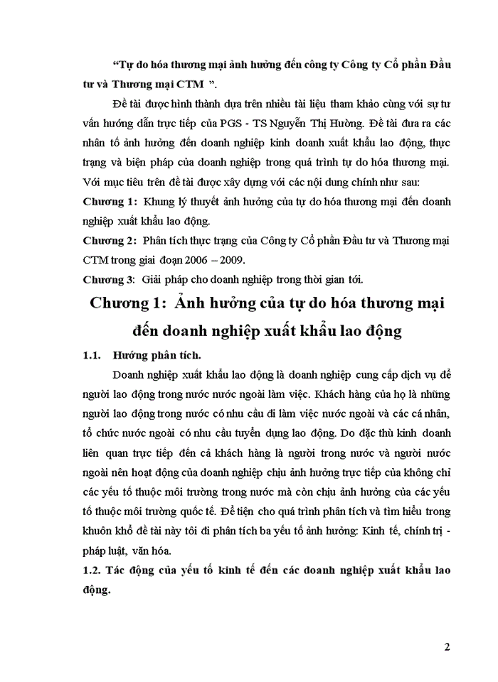 Tự do hóa thương mại ảnh hưởng đến công ty Công ty Cổ phần Đầu tư và Thương mại CThương mại