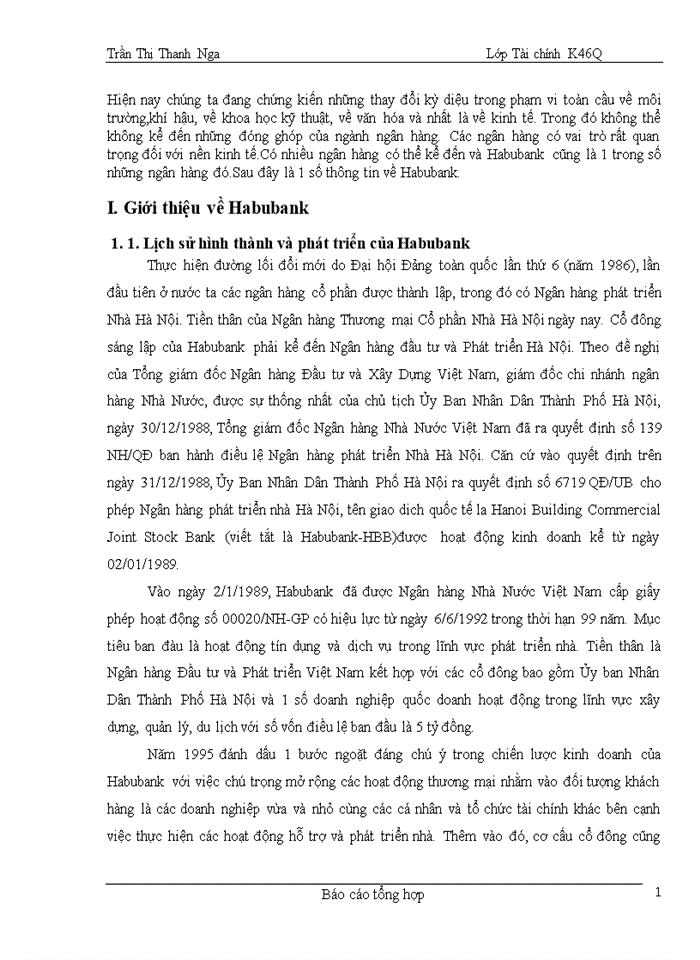 Báo cáo Giới thiệu về Habubank