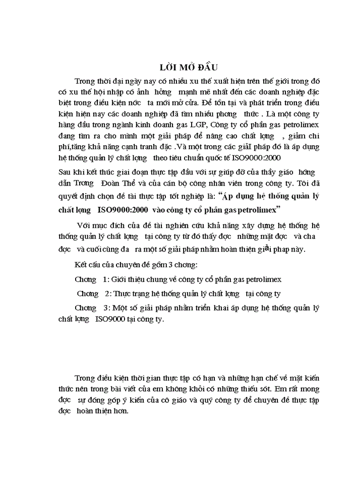 Áp dông hÖ thèng qu n lý chÊt l îng ISO9000 2000 vµo c ng ty cæ phÇn gas petrolimex