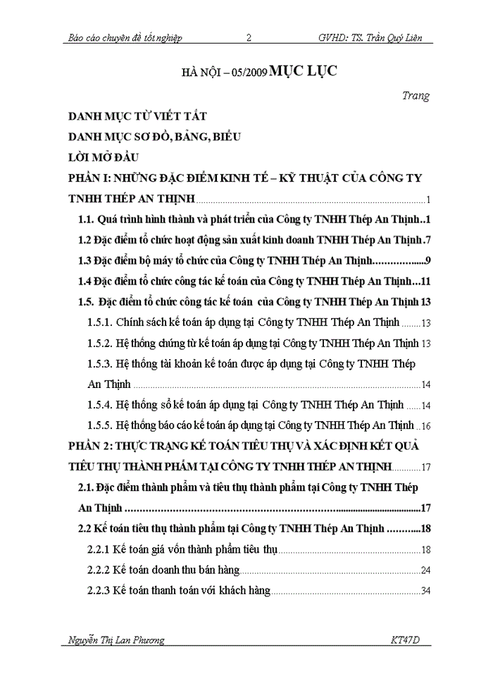 Hoµn thiÖn kÕ to n tiªu thô vµ x c Þnh kÕt qu tiªu thô thµnh phÈm t i c ng ty Trách nhiệm hữu hạn thÐp an thÞnh