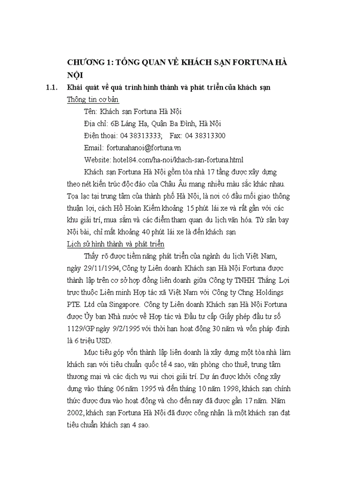 image for page Báo cáo KHÁCH SẠN FORTUNA HÀ NỘI