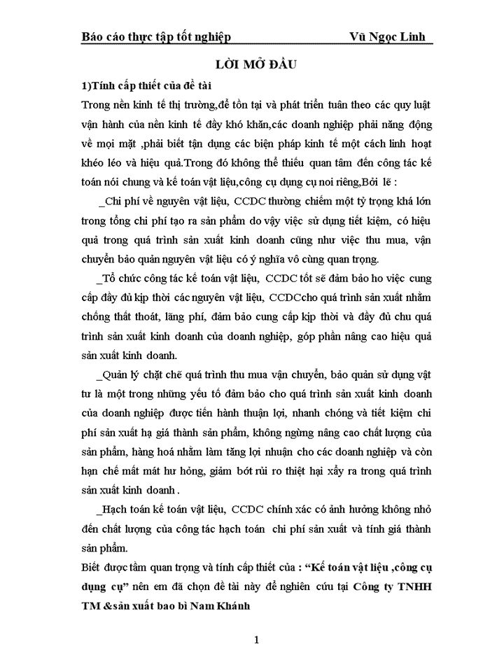 image for page Kế toán vật liệu công cụ dụng cụ Công ty Trách nhiệm hữu hạn Thương mại sản xuất bao bì Nam Khánh