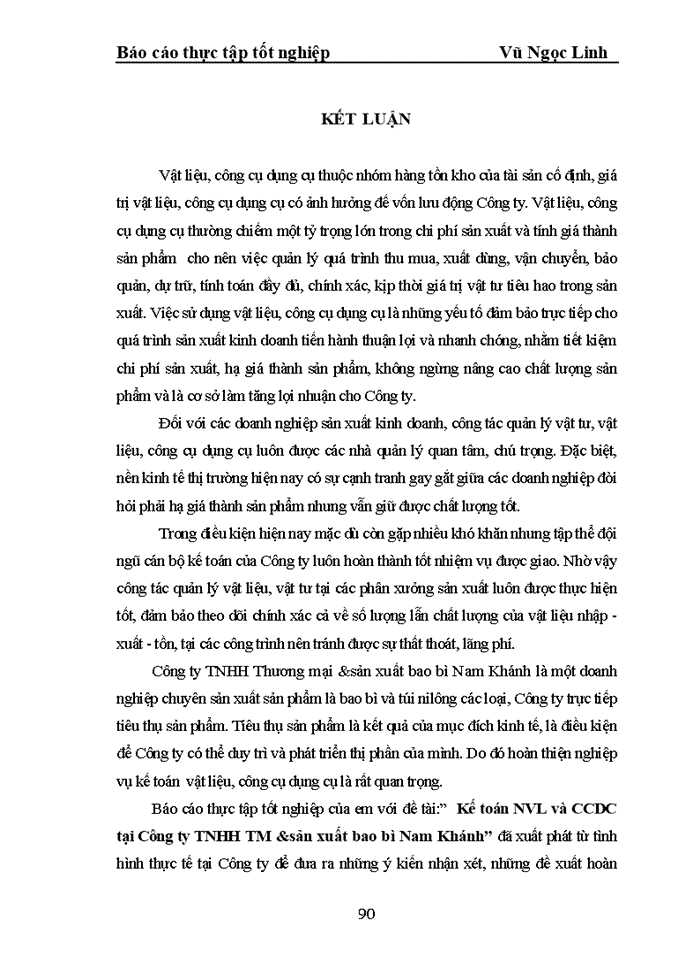 image for page Kế toán vật liệu công cụ dụng cụ Công ty Trách nhiệm hữu hạn Thương mại sản xuất bao bì Nam Khánh