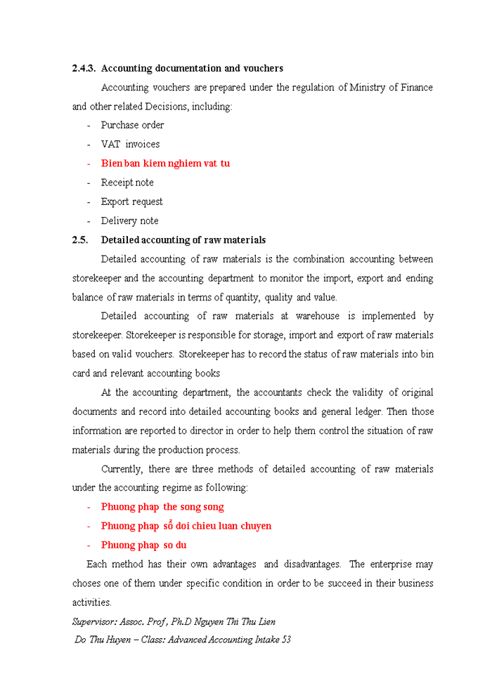 image for page Completing the accounting of raw materials at Fancy Creation Vietnam Co Ltd tiếng anh