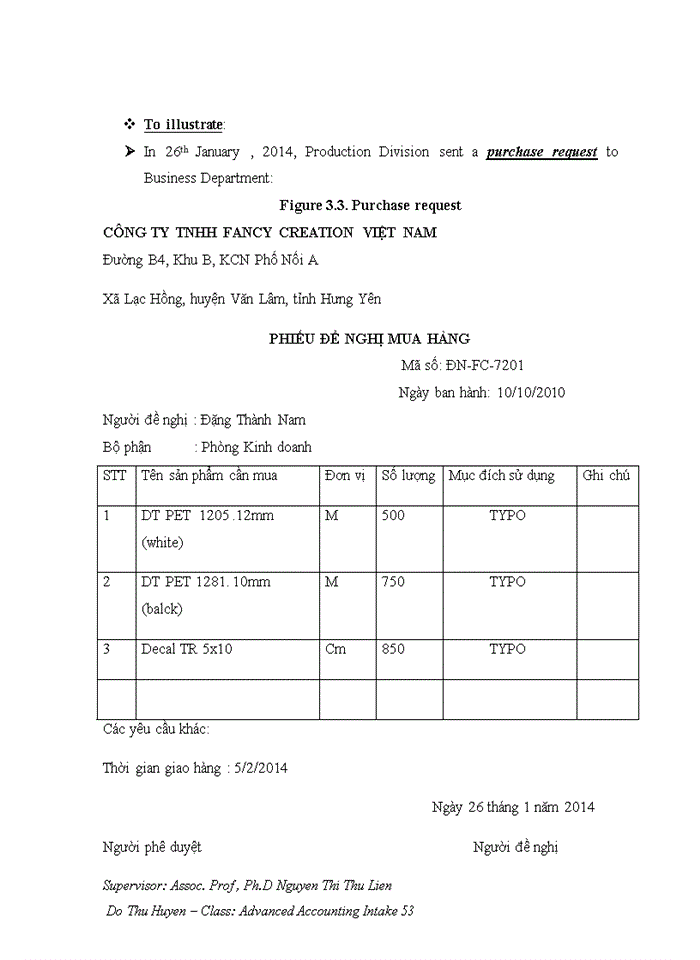 image for page Completing the accounting of raw materials at Fancy Creation Vietnam Co Ltd tiếng anh