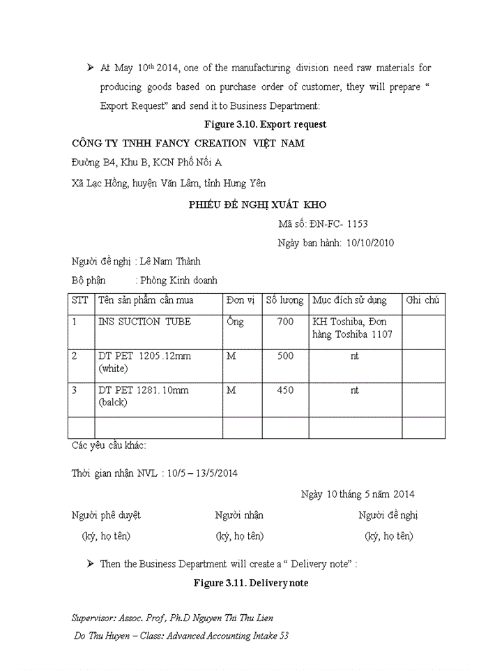 image for page Completing the accounting of raw materials at Fancy Creation Vietnam Co Ltd tiếng anh