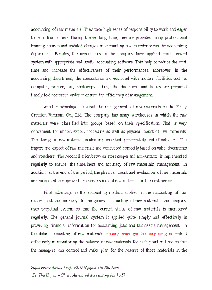 image for page Completing the accounting of raw materials at Fancy Creation Vietnam Co Ltd tiếng anh