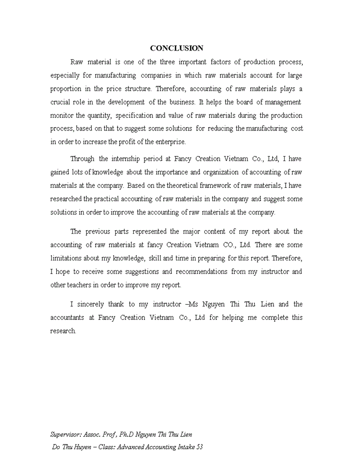 image for page Completing the accounting of raw materials at Fancy Creation Vietnam Co Ltd tiếng anh