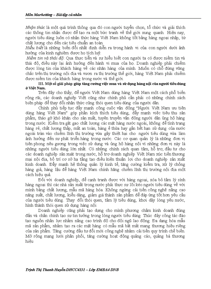 image for page Dựa trên cơ sở lý thuyết về hành vi người tiêu dùng anh chị hãy phân tích và nêu ý kiến cá nhân về những yếu tố ảnh hưởng đến việc mua và sử dụng hàng nội hàng sản xuất trong nước của người tiêu dùng ở Việt Nam