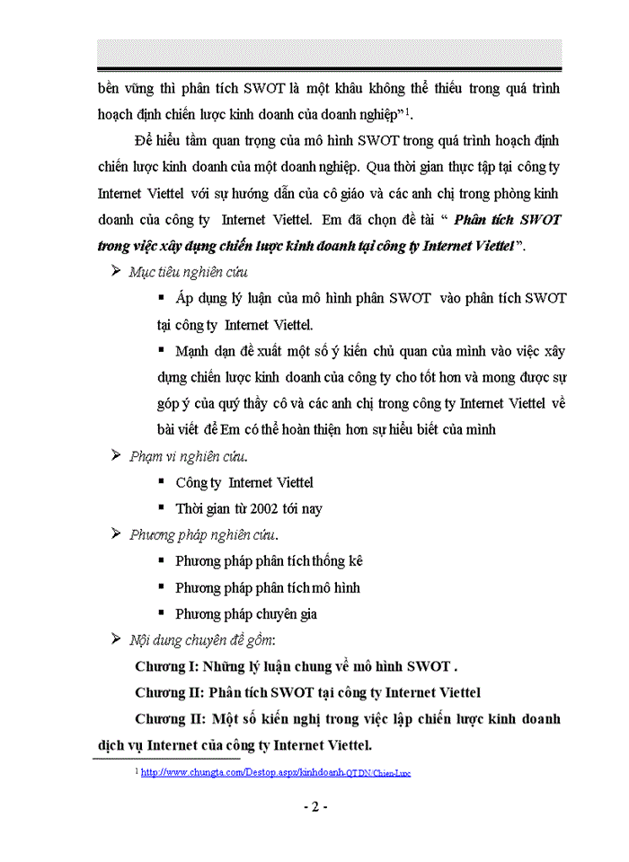 image for page Phân tích SWOT trong việc xây dựng chiến lược kinh doanh tại công ty Internet Viettel