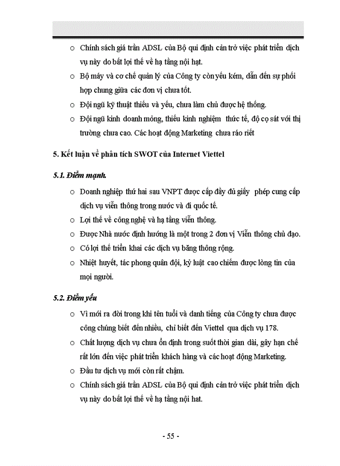 image for page Phân tích SWOT trong việc xây dựng chiến lược kinh doanh tại công ty Internet Viettel
