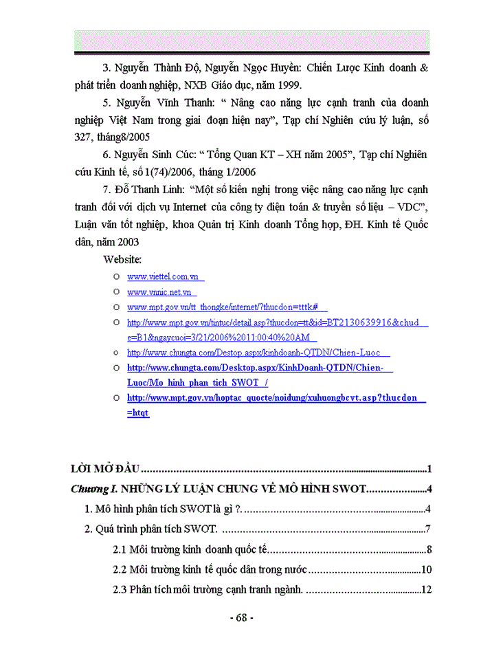 image for page Phân tích SWOT trong việc xây dựng chiến lược kinh doanh tại công ty Internet Viettel